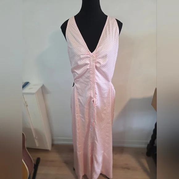 Ganni NWT pink gingham maxi dress Sz 14 ( See Measurements. Suits Smaller) - Picture 9 of 14